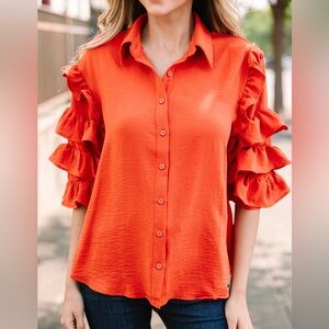 TCEC Orange Ruffled Sleeve Blouse